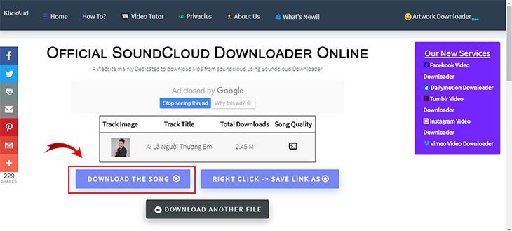 Bấm Download the song để tải bài hát xuống