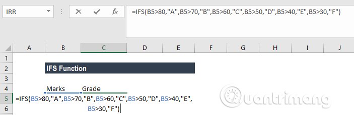 Cách sử dụng hàm IFS trong Excel