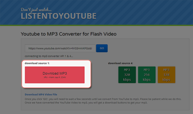 Download MP3 từ video YouTube bằng Listentoyoutube