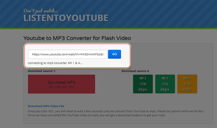 Download MP3 từ video YouTube bằng Listentoyoutube