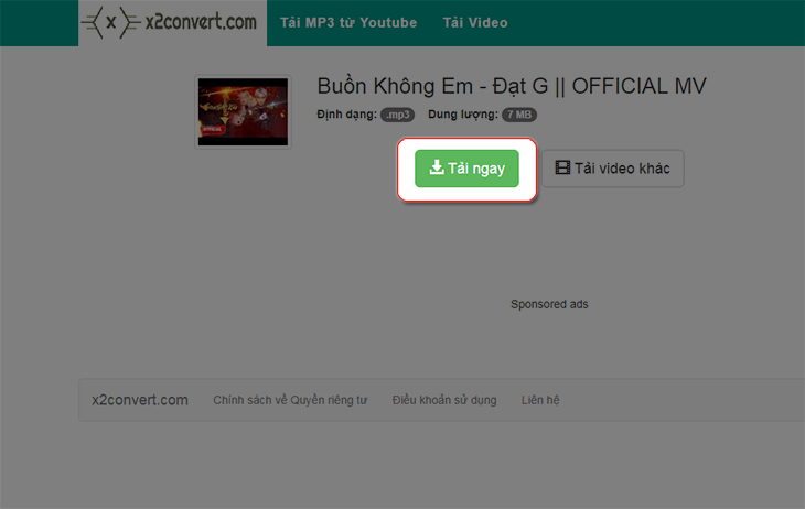 Download MP3 từ video YouTube bằng x2convert