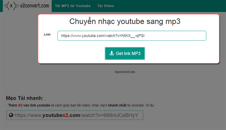 Download MP3 từ video YouTube bằng x2convert