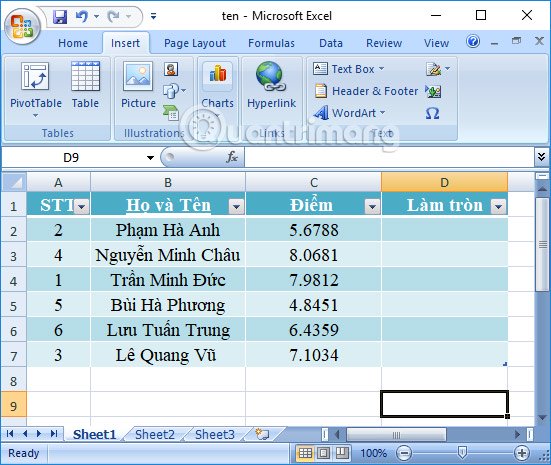 Cách dùng hàm Round trong Excel