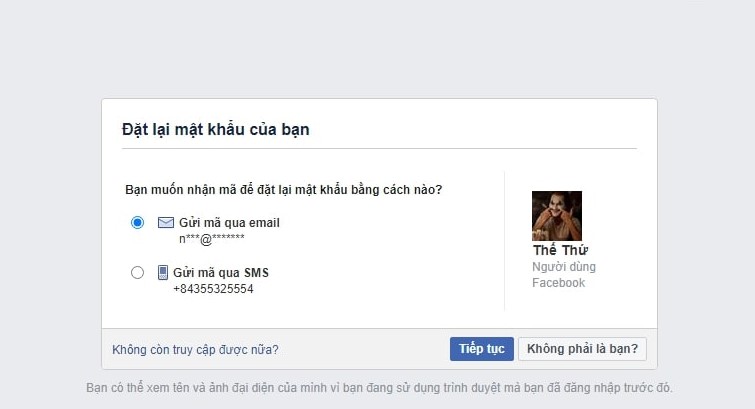 Lấy lại mật khẩu Facebook bằng địa chỉ email