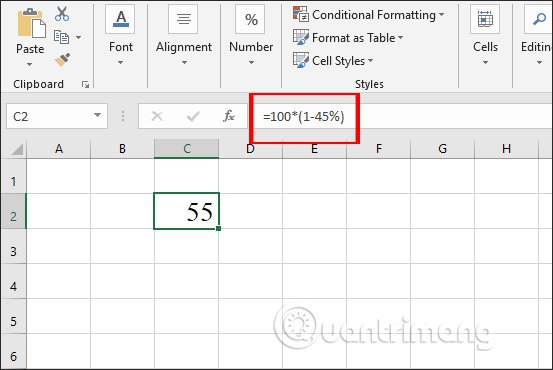 Trừ phần trăm trong Excel