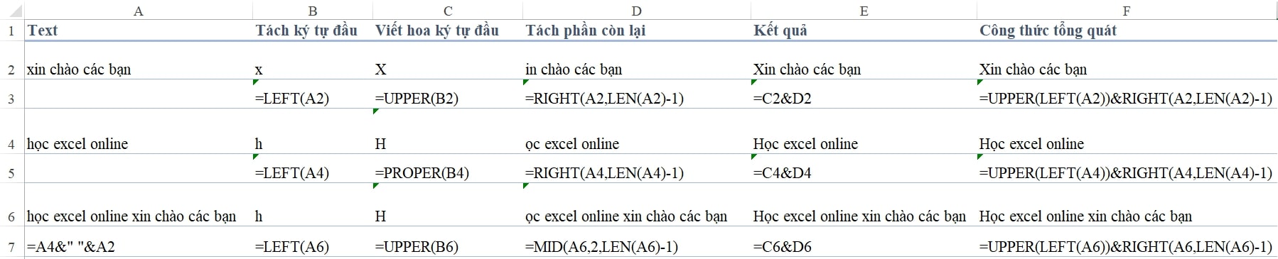 Ví dụ viết hoa chữ cái đầu trong Excel