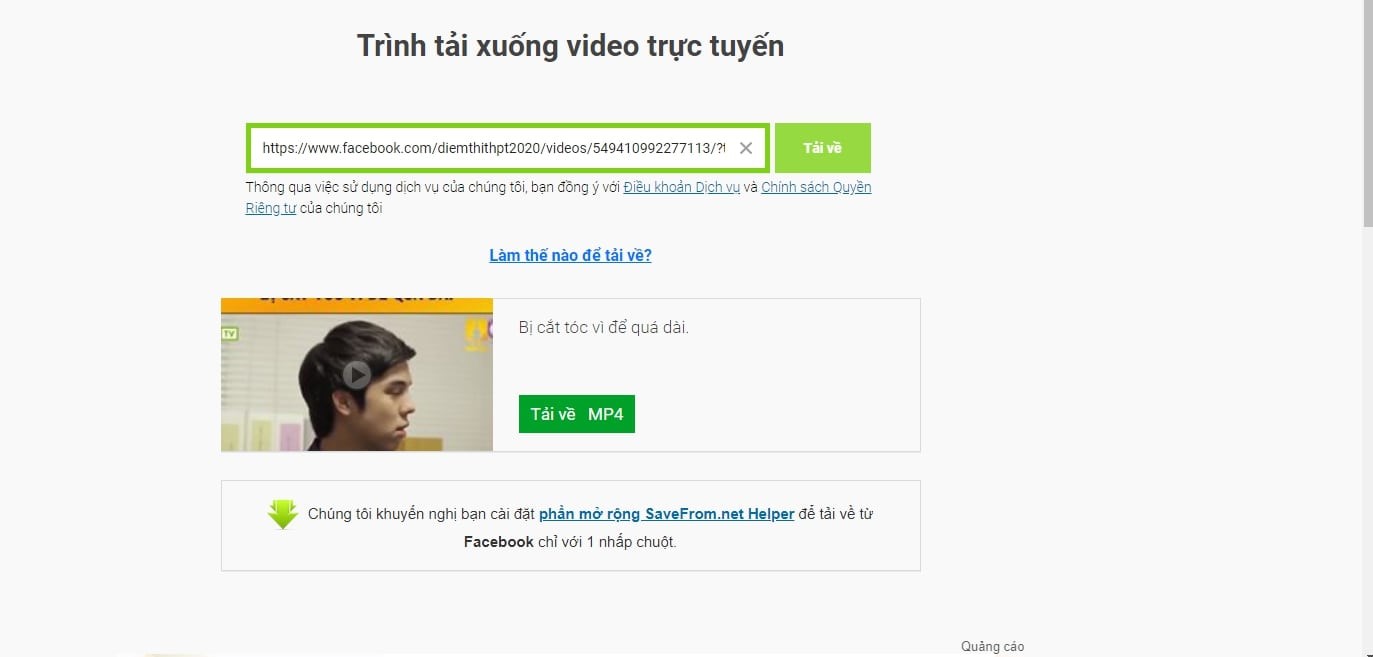 Tải video Facebook bằng savefrom.net