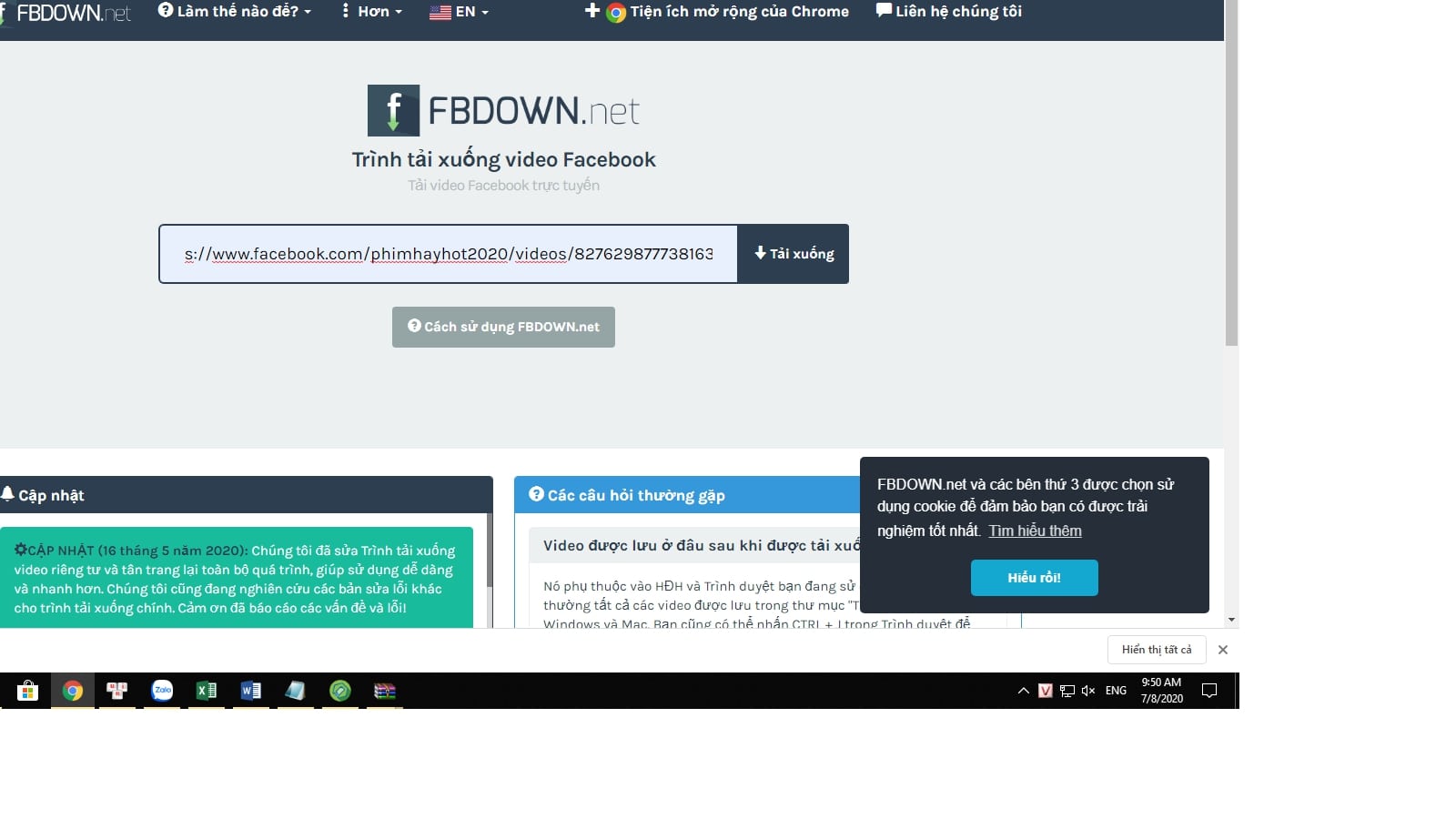 Tải video Facebook bằng fbdown.net