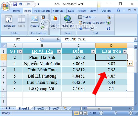 Cách dùng hàm Round trong Excel