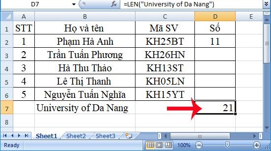 Cách sử dụng hàm LEN trong Excel, ví dụ về hàm LEN