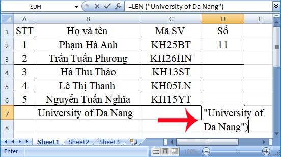 Cách sử dụng hàm LEN trong Excel, ví dụ về hàm LEN