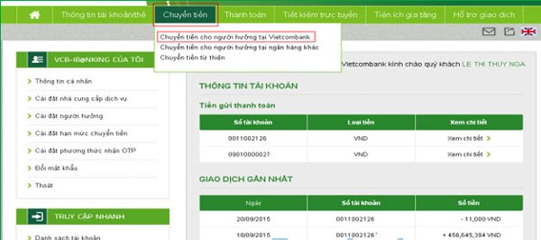 Hướng dẫn sử dụng Vietcombank Internet Banking