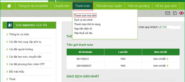 Hướng dẫn sử dụng Vietcombank Internet Banking