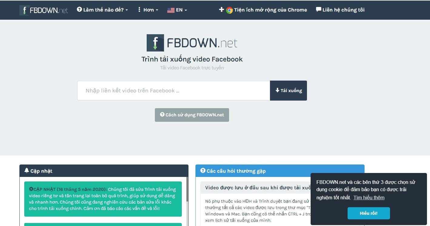 Tải video Facebook bằng fbdown.net