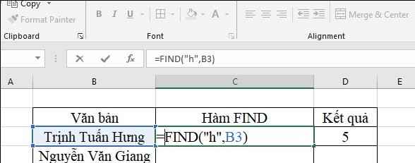 Ví dụ hàm FIND trong Excel