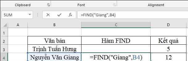 Ví dụ hàm FIND trong Excel 2