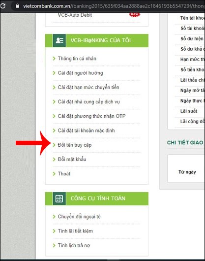 Hướng dẫn đổi tên đăng nhập VCB iB@nking