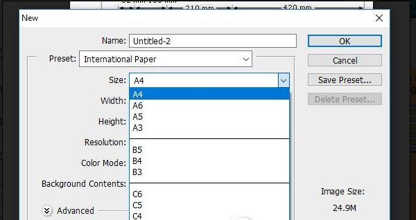 Hướng dẫn tạo kích thước A3, A4 trên Photoshop