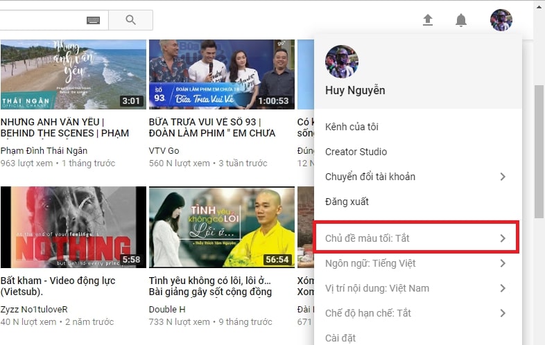 Cách bật chế độ Dark Mode trên Youtube