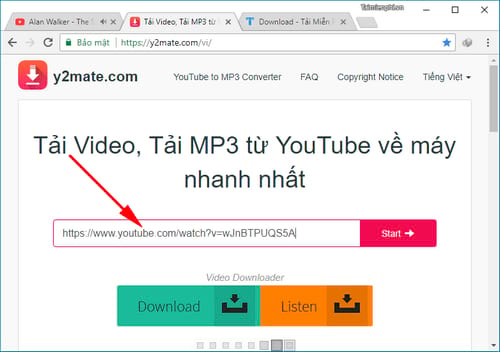 Download MP3 từ video YouTube bằng y2mate