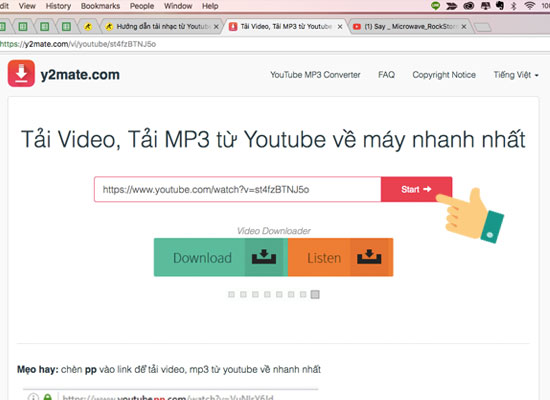 Download MP3 từ video YouTube bằng y2mate