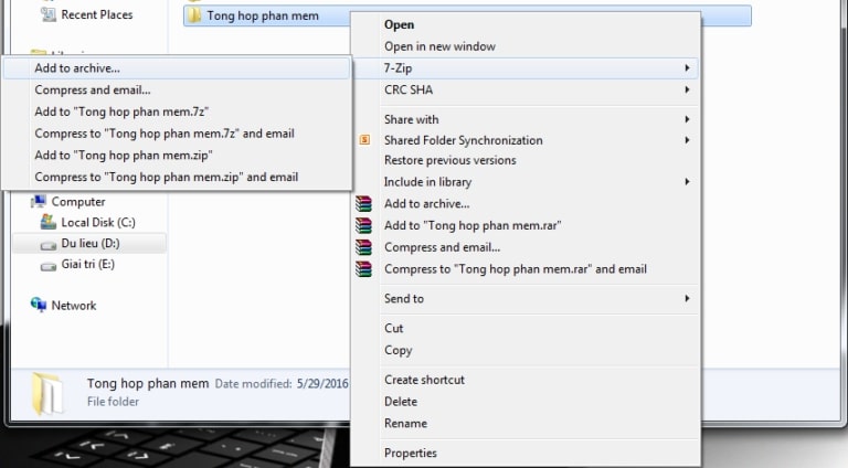 Cách nén file bằng phần mềm 7ZIP