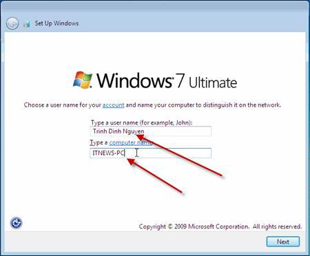 Điền tên cho máy tính