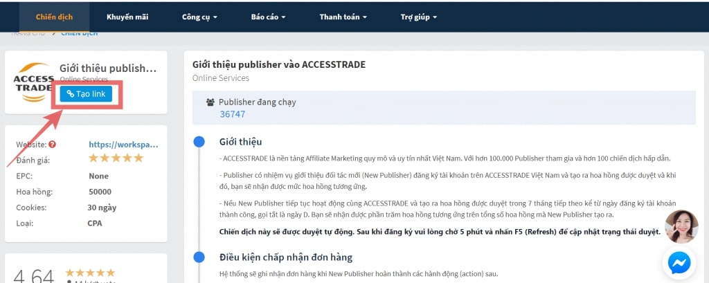 hướng dẫn tạo link accesstrade