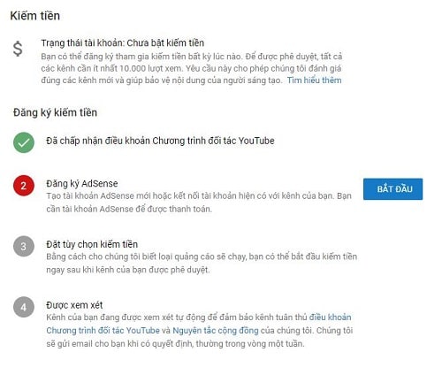 điều kiện bật chức năng kiếm tiền youtube