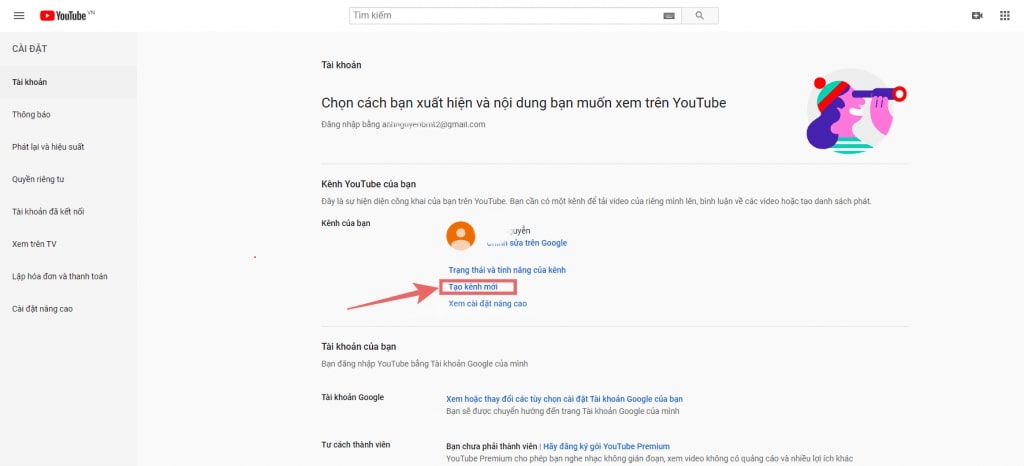 cách tạo kênh youtube