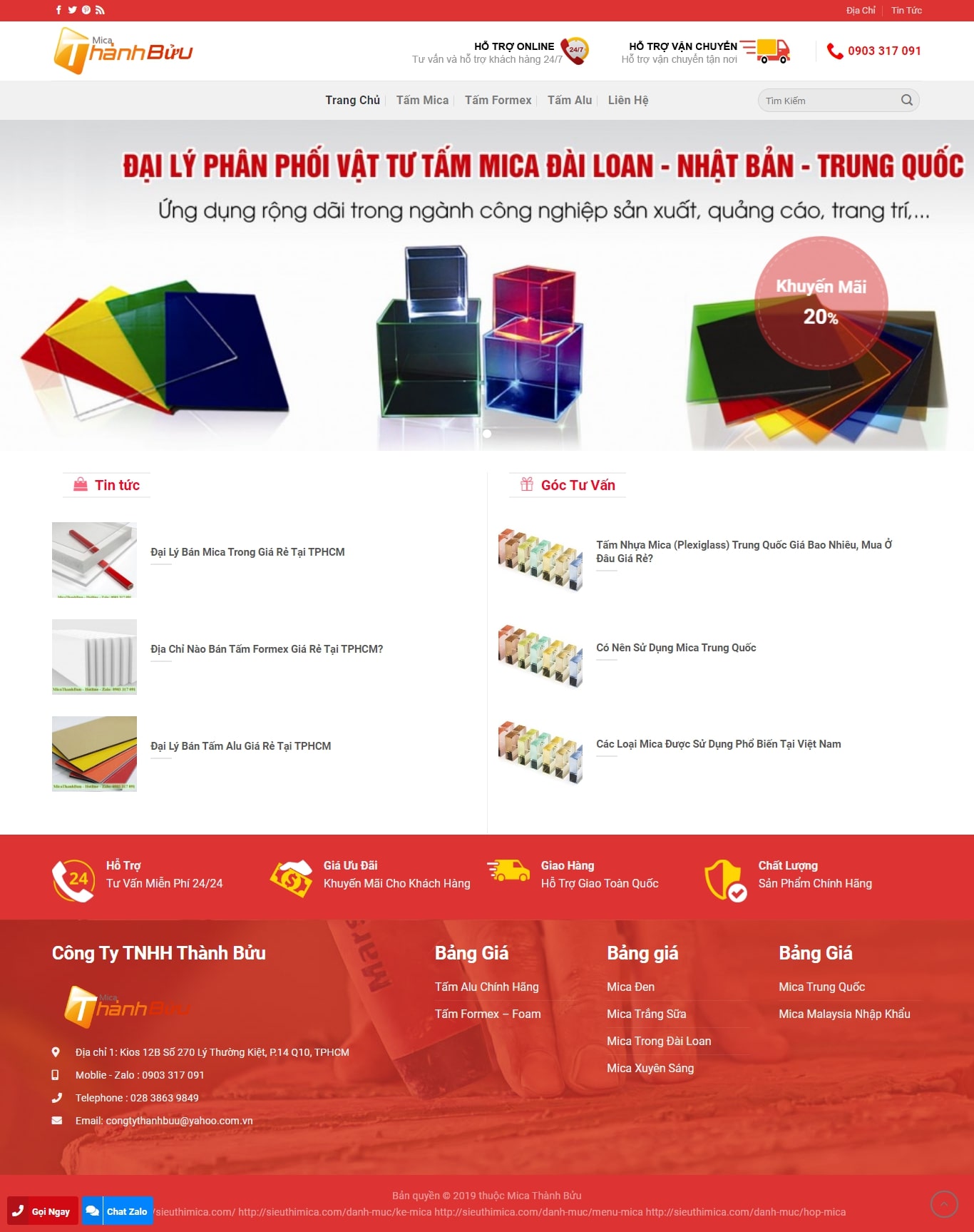 thiết kế website sản phẩm nhựa MICA