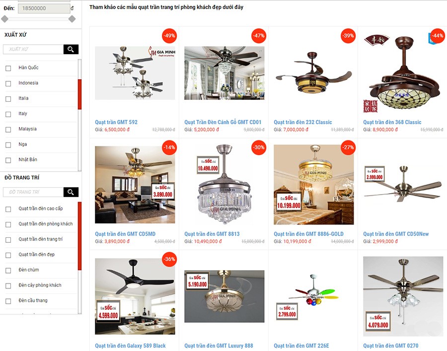 thiết kế website quạt trần