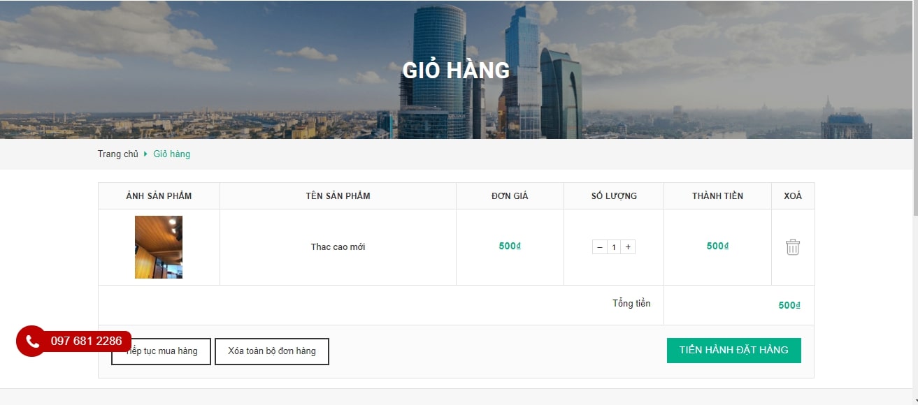 thiết kế giỏ hàng website trần thạch cao