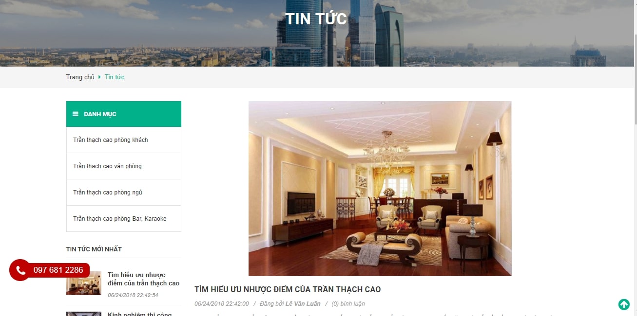 thiết kế tin tức website trần thạch cao