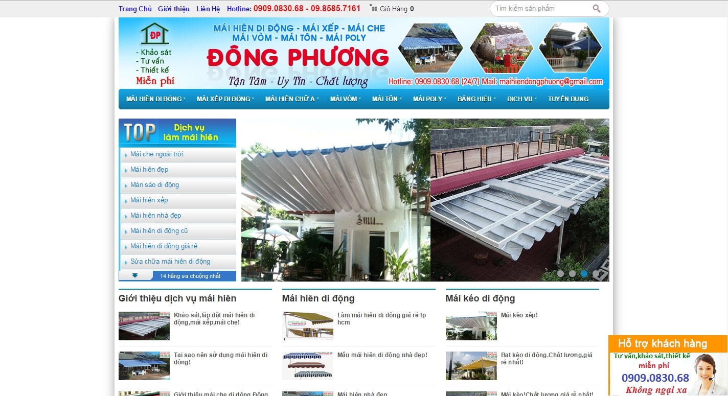 Thiết kế website mái che di động